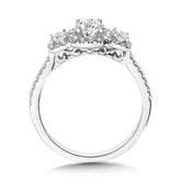Round 3-Stone Halo Engagement Ring